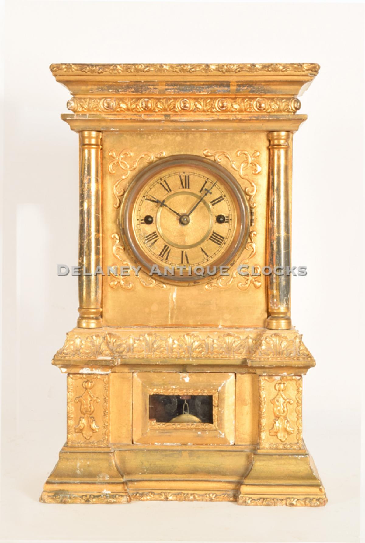 The Atkins Clock Manufacturing Company of Bristol, Connecticut. This very  rare 30-day shelf model is called the Gilt Parlor. XX-14. | Delaney Antique  Clocks